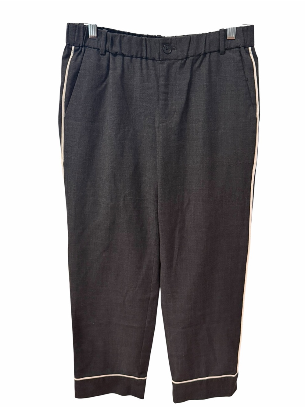 J.Crew Wool Blend Cropped Tuxedo Pants Black White Piping Size 4